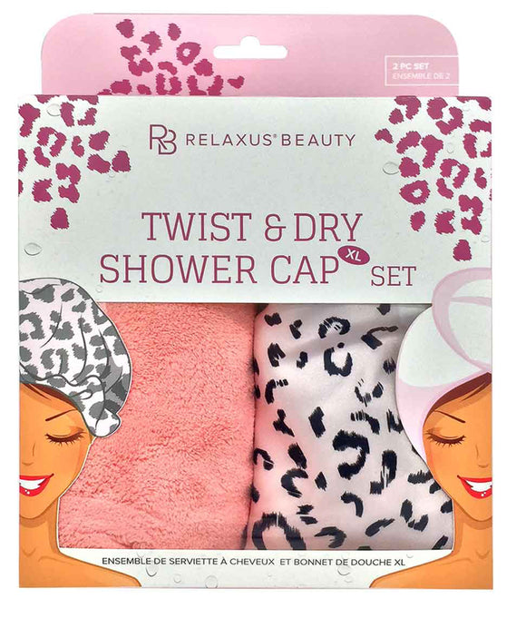 Twist & Dry Shower Cap Set - Pink Leopard