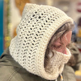 Crochet Hood Scarf - Face Warmer *- Cream