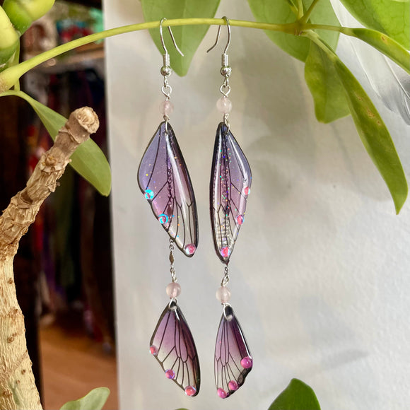 Butterfly Earrings with Rose Quartz By Wojo