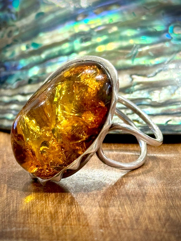 Amber Sunrise Ring Size 8.5 Adjustable