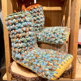 Crochet Slippers * - Size 9 Mid Rise Aqua & Orange