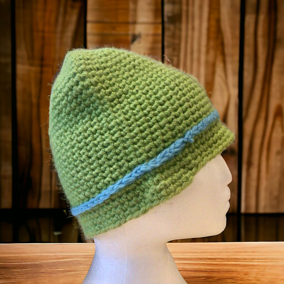 Crochet Hat - Green Lambswool