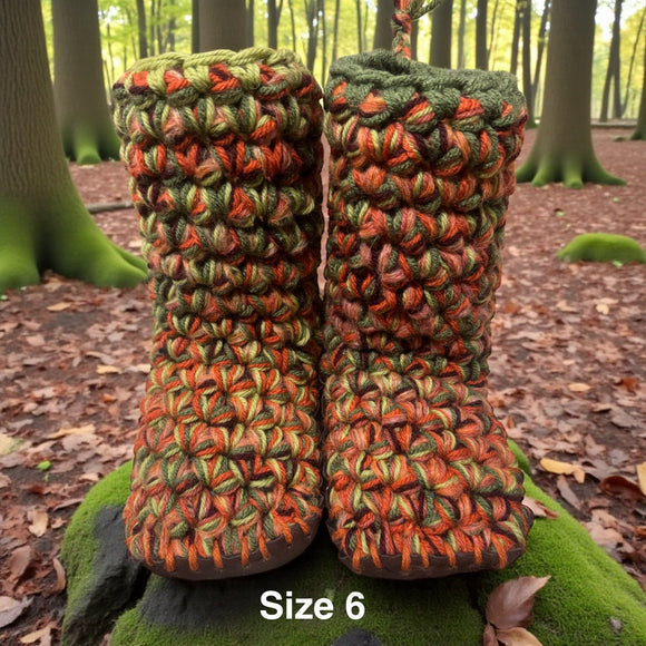 Crochet Slippers Green Autumn Mid Rise Size 6