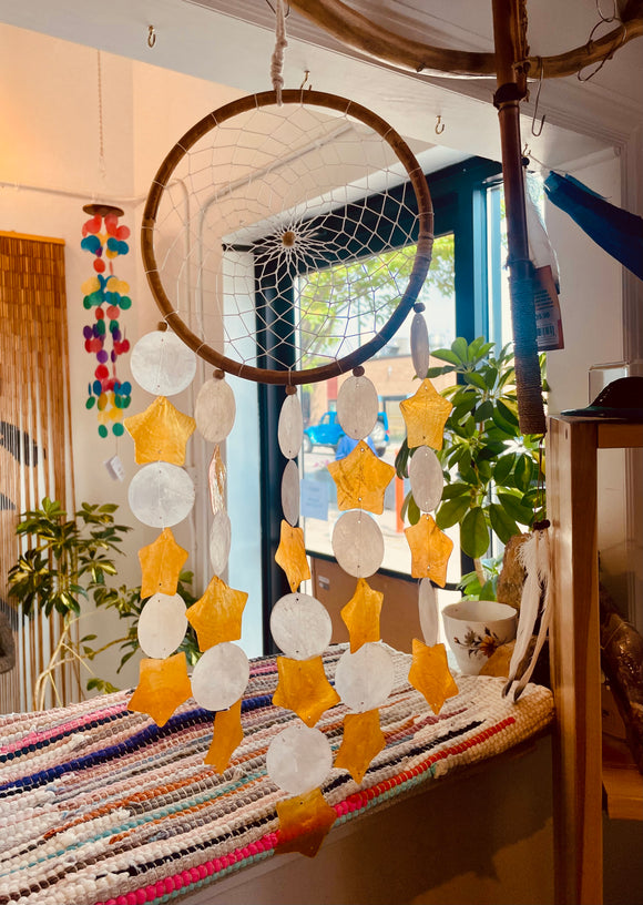 Capiz Shell Moons and Golden Stars Dreamcatcher Chimes