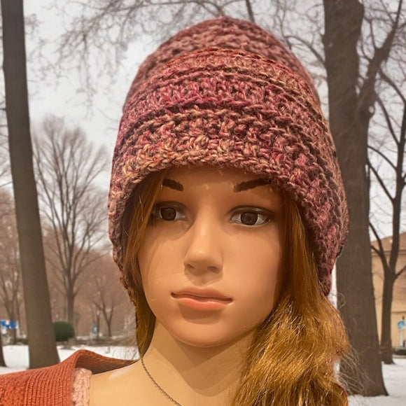 Crochet Beanie Hat *- Pink/Red by Wojo