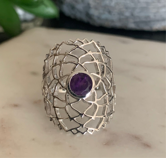 Amethyst Flower of Life Ring