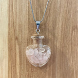 Rose Quartz Chips Heart Vial Necklace