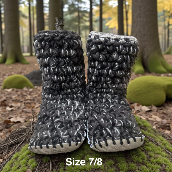 Crochet Slippers * - Size 7/8 Mid Rise Black & Grey