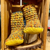 Crochet Slippers * - Size 9 Mid Rise Mustard & Greens