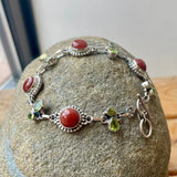 Carnelian and Peridot Sterling Bracelet