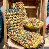 Crochet Slippers * - Size 9 Mid Rise Mustard & Greens