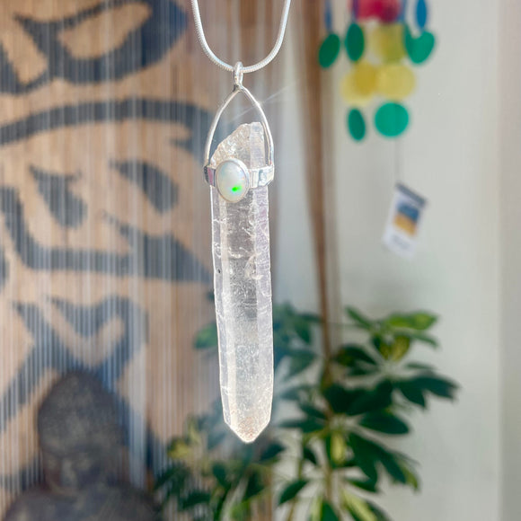 Natural Smoky Quartz Point and Opal Pendant