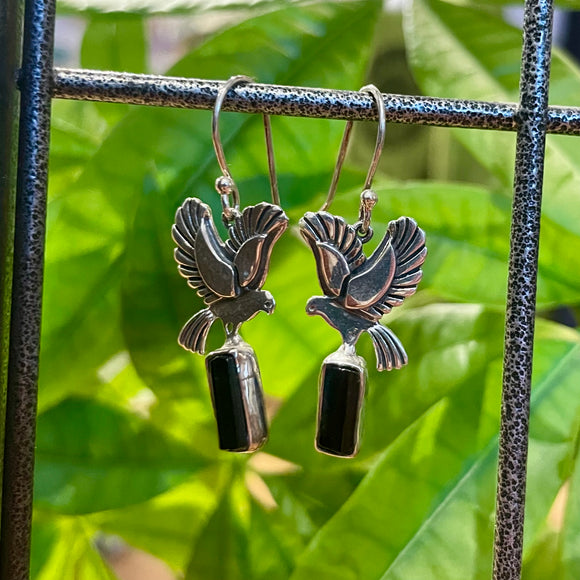 Black Tourmaline Turtle Dove Earrings