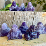 Chevron Amethyst Laughing Buddha Carving - Mini Statue
