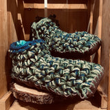 Crochet Slippers *- Size 9  Low Rise Green & Dark Blue