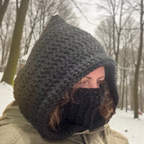 Crochet Hood Scarf - Face Warmer- Black