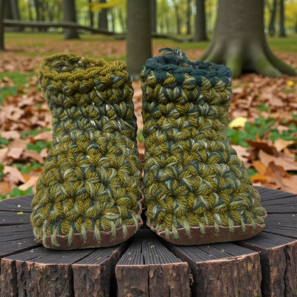 Crochet Slippers *- Size 8 Low Rise Green