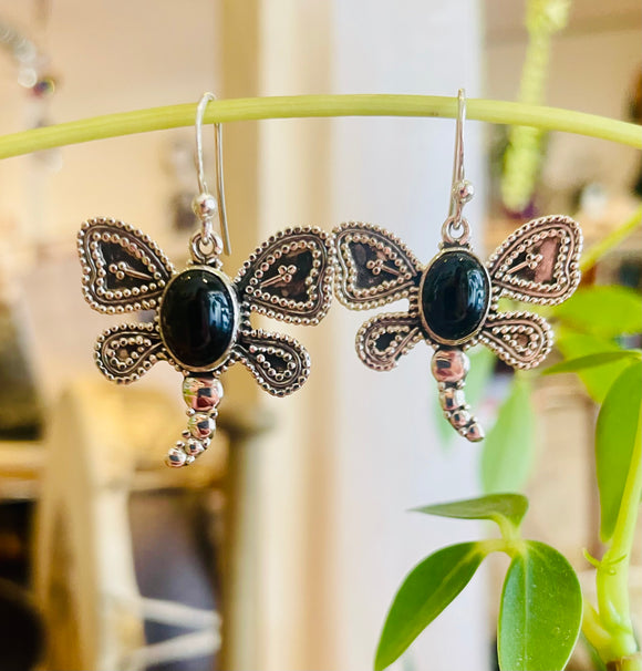 Black Onyx Dragonfly Earrings