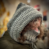 Crochet Hood Scarf - Face Warmer- Grey
