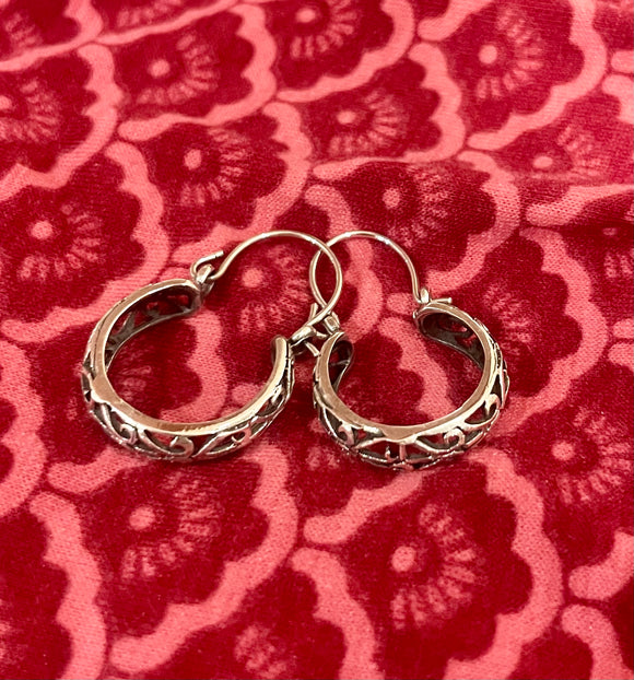 Ornate Silver Hoop Earrings