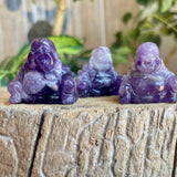 Chevron Amethyst Laughing Buddha Carving - Mini Statue