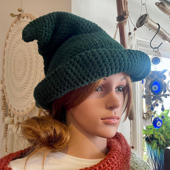 Wojo Witch Hat *- Crochet Hat - Forest Green