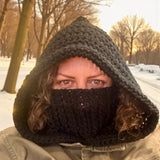 Crochet Hood Scarf - Face Warmer- Black
