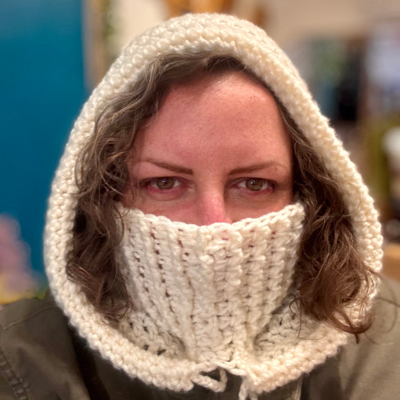 Crochet Hood Scarf - Face Warmer *- Cream