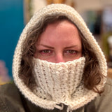 Crochet Hood Scarf - Face Warmer *- Cream