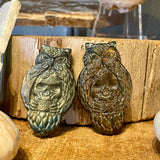 Labradorite Owl and Skull Carved Figurine