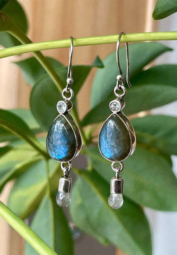 Labradorite & Blue Topaz Drop Earrings