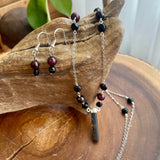 Tourmaline, Garnet and Black Agate Necklace and Earring Protection Set by Wojo
