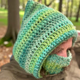 Crochet Hood Scarf - Face Warmer- green teal