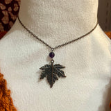 Bronze Maple Leaf Necklace with Amethyst - 925 Sterling Silver Leaf