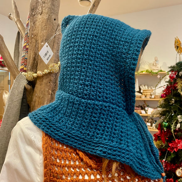Crochet Hood Scarf *- Teal by Wojo