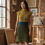 Crochet Tunic Dress *- Yellow, Blue and Green Colour Block - Size Small/Medium