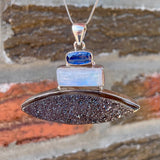 Triple Transformation Pendant - Blue Kyanite, Moonstone and Black Druzy Quartz