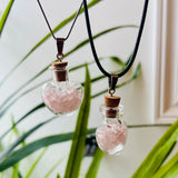 Rose Quartz Chips Heart Vial Necklace
