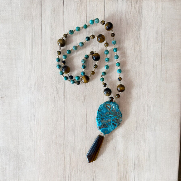 Tiger’s Eye, Turquoise & Chrysocolla Half Mala beads by Wojo!