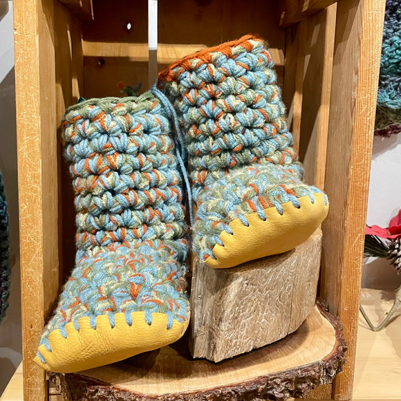 Crochet Slippers * - Size 9 Mid Rise Aqua & Orange