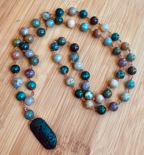 Moss Agate, Copper and Fancy Jasper - Half Mala -By Wojo
