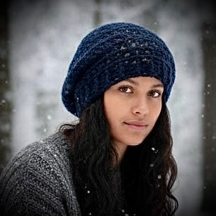 Crochet Hat by Wojo - Navy Slouch Beanie