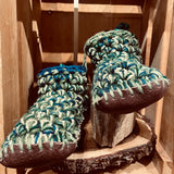 Crochet Slippers *- Size 9  Low Rise Green & Dark Blue