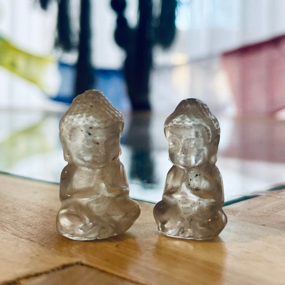 Smoky Quartz Carved Pocket Buddha Statue - 1 Inch Figurine