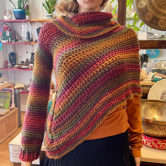 Crochet One Sleeve Shawl - Earthy Gem Tones