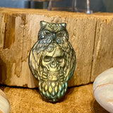 Labradorite Owl and Skull Carved Figurine