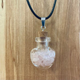 Rose Quartz Chips Heart Vial Necklace