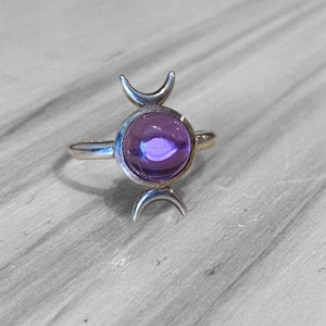 Amethyst Double Crescent Moon Ring