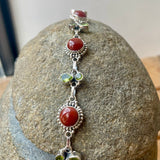 Carnelian and Peridot Sterling Bracelet
