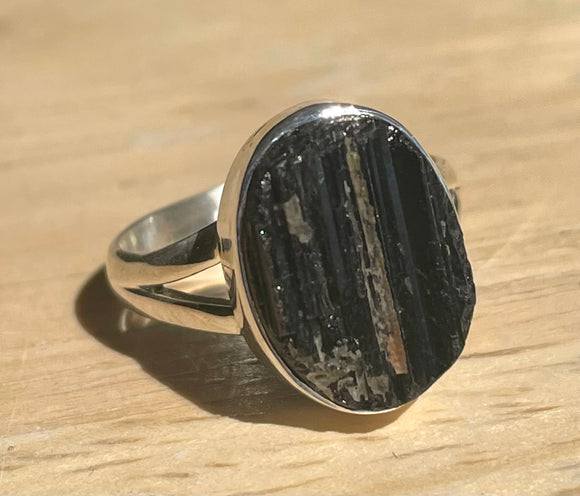 Black Tourmaline Ring Size 8